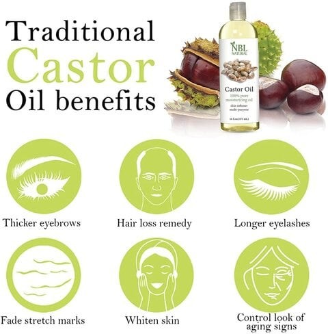 NBL Natural Castor Oil - Conditioning & Healing for Dry Skin & Hair Growth - For Skin & Hair Care, Thick Eyelashes & Eyebrows - 16 oz / 473 ml