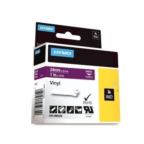 Dymo 24mm Vinyl Tape White on Purple