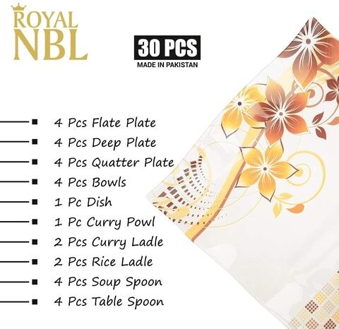 Royal NBL Melamine Dinner Set 30 Pieces - Melamine Plates, NBL-KM1003