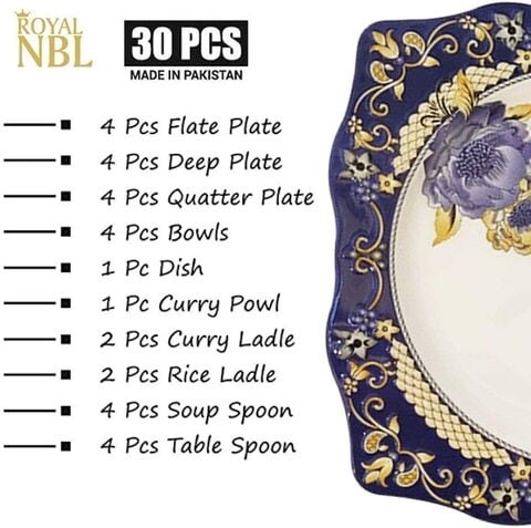 Royal NBL Melamine Dinner Set 30 Pieces - Melamine Plates, NBL-KM1008