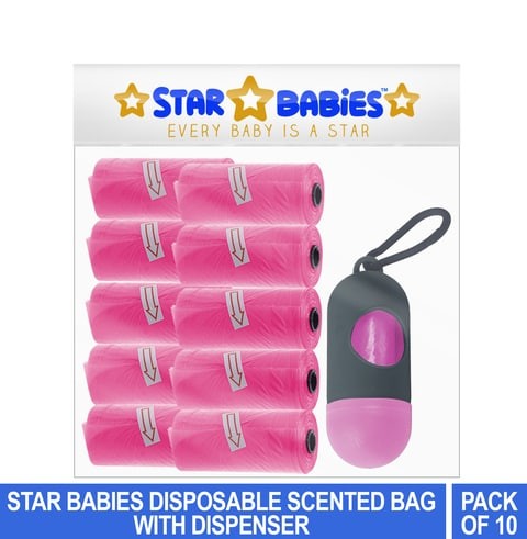 Star Babies Disposable Scented BAG Pack of 10 Pink & Dispenser