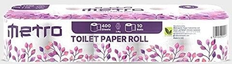 Metro Toilet Papers 400 Sheets, Absorbent, Sterilized, Soft Toilet Paper, 2 Ply, Pack of 10 Rolls