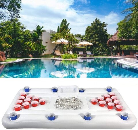 ALISSA Swimming Pool Inflatable Beer Table with 28 Cup Holes Floating Row Table Party Pool Lounge Raft Beer Pong Pool Inflatable Float