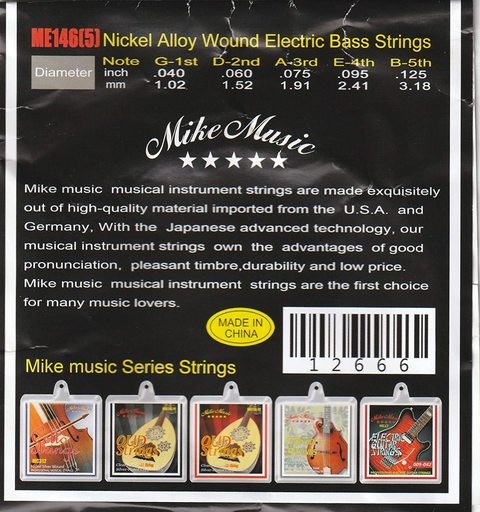 Mike Music 5-String Electric Guitar (40-125) (ME146 Bass Guitar Strings (5))