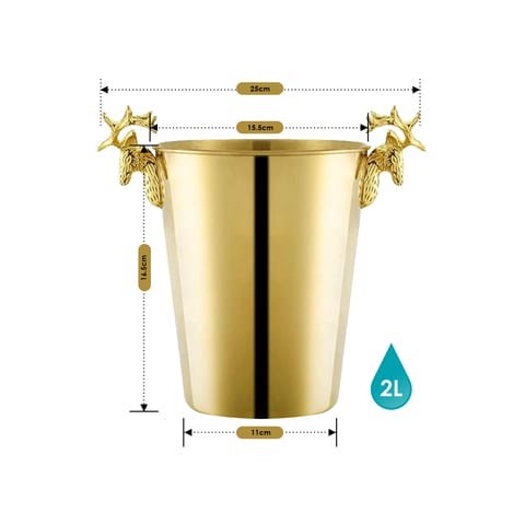 ALISSA-2L-Deer Head Decorative Ice Bucket Home Gold European Champagne Bucket Shelf Stainless Steel Ice Bucket, Gold.