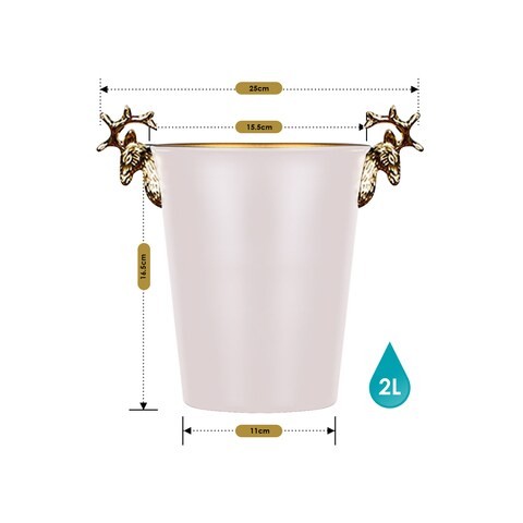 ALISSA-2L-Deer Head Decorative Ice Bucket Home European Champagne Bucket Shelf Stainless Steel Ice Bucket, White.