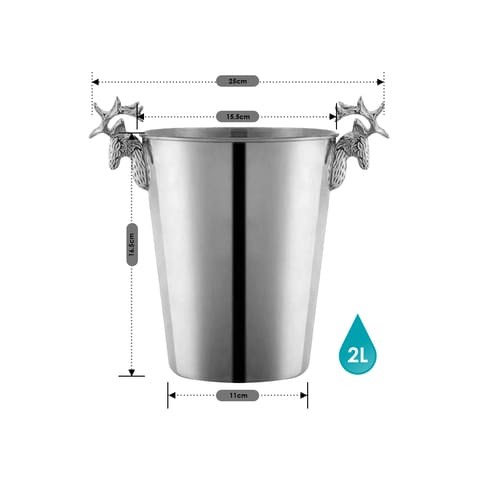 ALISSA-2L-Deer Head Decorative Ice Bucket Home European Champagne Bucket Shelf Stainless Steel Ice Bucket, Silver.