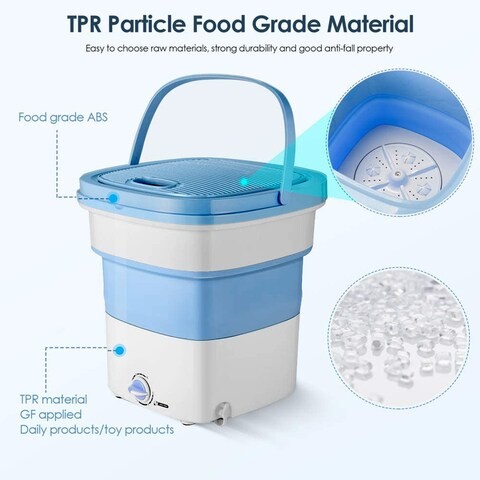 غسالة أيوانتو ، غسالة ملابس صغيرة قابلة للطي للسفر ، دلو صغير من القماش لغسالة ملابس الأطفال (أزرق)