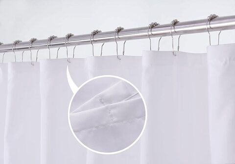 PEVA Shower Curtain Liner Solid White, Hotel Quality, Machine Washable, 180 x 180 cm, for Bathroom