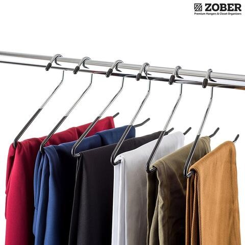 ZOBER Slack/Trousers Pants Hangers - 35 Pack - Strong and Durable Anti-Rust Chrome Metal Hangers, Non Slip Rubber Coating, Slim & Space Saving, Open Ended Design for Easy-Slide Pant, Jeans, Slacks Etc