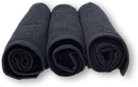 Lash Premium Spa Bath Towels, Gym, Pool Towels, 3 Pieces Cotton 70 x 140 cm, Black