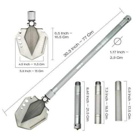 ALISA Multifunctional Folding Military Shovel for Camping Hiking Hiking Silver with Bag