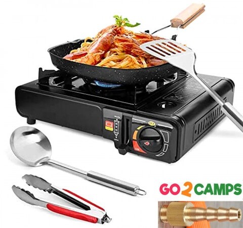 Camping stove - portable butane gas stove with 4 butane gas cartridge - two way