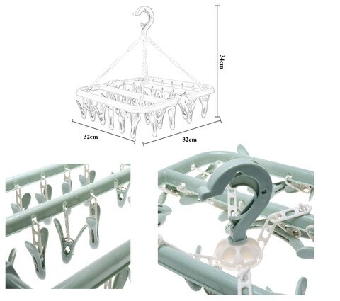 ALISSA Laundry Hanger Drying Rack - Foldable Clip and Drip Hanger with 32 Clips, Rotatable Clothes Drying Rack, Sock Hanger (Light Green)