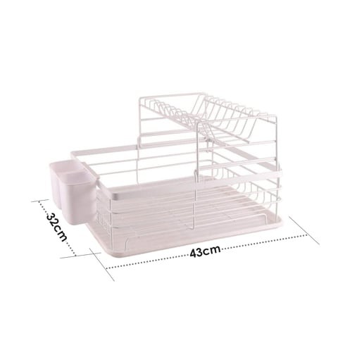 ALISSA-2 Tier Dish Drying Bowl Storage Rack With Drainer,Plate Organizer Utensil Holder with Drip Tray, White.