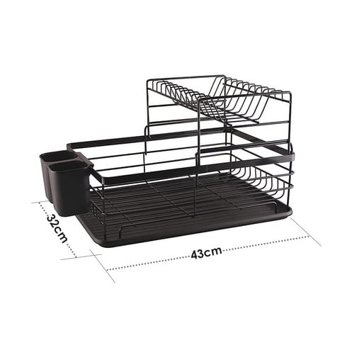 ALISSA-2 Tier Dish Drying Bowl Storage Rack With Drainer,Plate Organizer Utensil Holder with Drip Tray, Black.