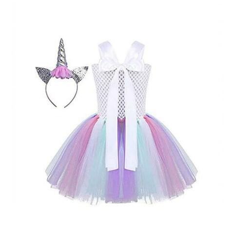 Aiwanto Children Girls Unicorn Dress Birthday Pageant Princess Tulle Tutu Costumes Rainbow (L- 130)