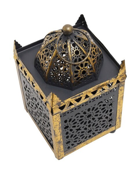 Metal Tealight Lantern- Gray & Gold