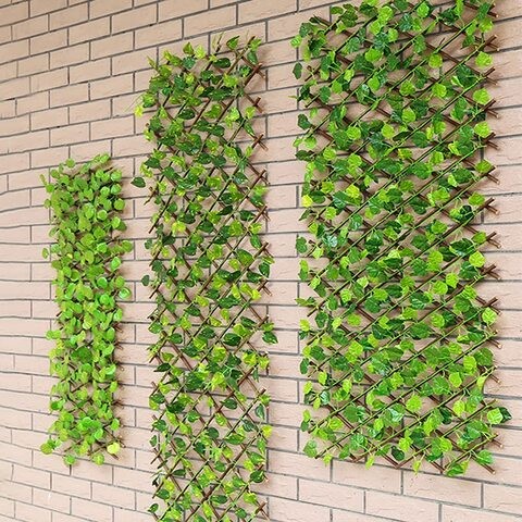 LINGWEI Expandable Wooden Garden Fence Artificial Plants Green Ivy Leaves Wicker Garden Fence Artificial Leaf Fence Decorative Privacy Fence Style-2