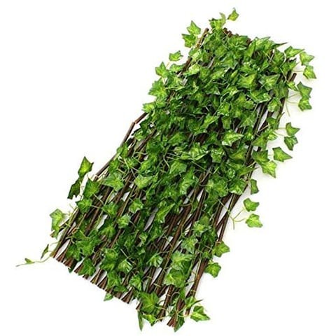 LINGWEI Expandable Wooden Garden Fence Artificial Plants Green Ivy Leaves Wicker Garden Fence Artificial Leaf Fence Decorative Privacy Fence Style-1