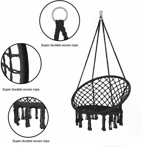 كرسي أرجوحة قابلة للتعليق بالمنزل و بالخارج غرفة النوم والساحة لون أسود