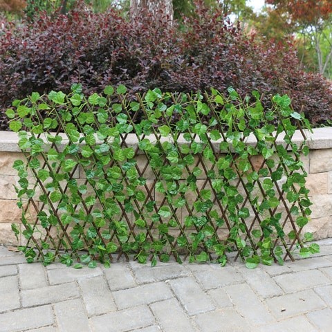 Simulation fence telescopic fence artificial flowers green leaves outdoor wall fence railing dill leaf small plants small green fence