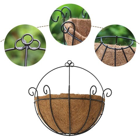 LINGWEI Flower Planter Iron Made Wall Hanging Liner Coconut Palm Metal Hanging Baskets Planting Vase Basket Wall Planter Half Round Flower Pot Container Medium