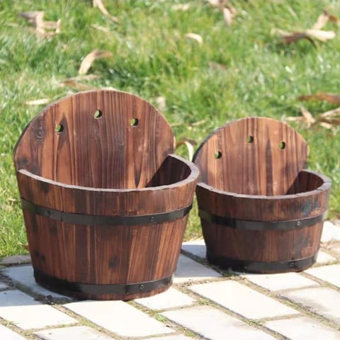 LINGWEI Wooden Wall Planter Wall Mounted Flower Pot Flower Vase Wall Hanging Flower Pot Vase Succulent Planters Balcony Wall Decor Plant Holder Big (27x18x28cm)