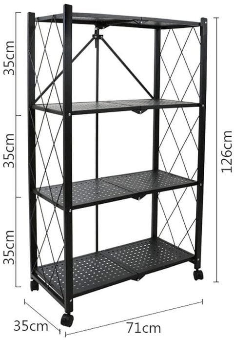 Shelves 4 Shelves Foldable Kitchen Microwave Shelves Storage Shelves Trolleys Metal Wire Rack Home Kitchen (Black, 4 Tiers)