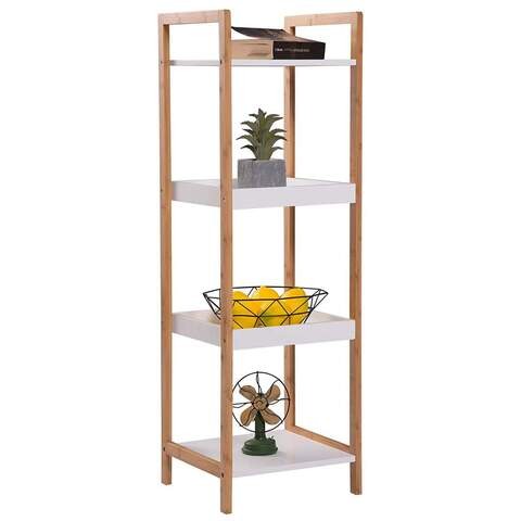 LINGWEI Bamboo Storage Bathroom Stand Shelves Shelf Cabinet Wood Flower Plant Stand Kitchen Storage Rack Standing Bookshelf Bookcase Toilet Shelves Book Stand 4-Floor