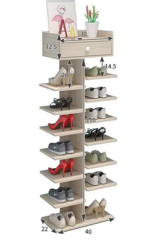 8-Tier Wooden Shoe Rack With Shoe Storage Shelf With Simple Drawer 22 * ​​40 * 122.5 cm White