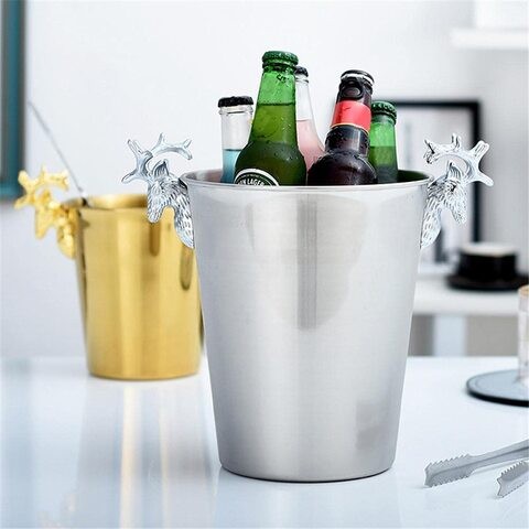 Aiwanto 2L Silver Ice Bucket Ice Cube Bucket for Parties With Handle Champagne Bucket Deer Head Design Ice Cube Bucket