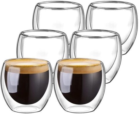 Heat Resistant Double Glass Turkish Tea Espresso Coffee Cups (6pcs, 80ml)