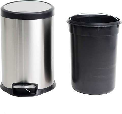 Orchid Stainless Steel Trash Bins, Recycle Bins, Round Step Waste Bin with Soft Close Lid, Durable Cantilever Foot Pedal Mechanism Steel Step Trash Can Wastebasket, Garbage Container Bin (20 Liter)