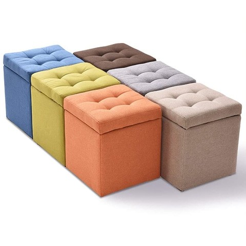 LINGWEI Ottoman Footrest Storage Stool Foot Rest Stool Chair Sofa Shoe Bench Storage Stool Cube Footstool Pouf Stool Seat Toy Box Chest Foldable Storage Box Blue