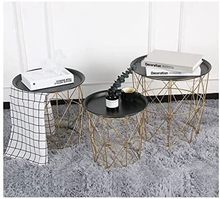 Set of 3 metal storage and side table coffee tea table white gold color removable pallet