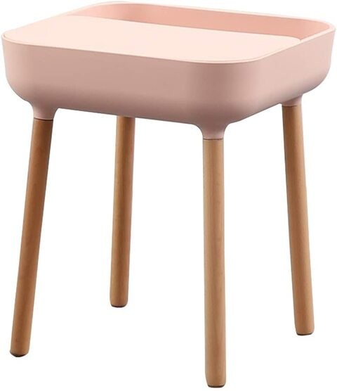 KAI Side Table, Minimalistic Nordic Style bedside table, sofa side table, nightstand, end table with storage unit & beechwood legs for Bedroom, Living Room & office (Soft Pink)