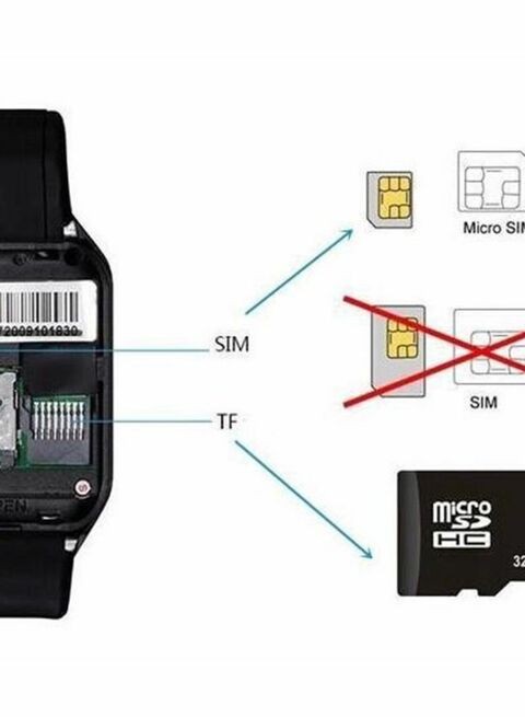 Generic Bluetooth Smart Watch With Touch Screen Big Battery Support TF Sim Card Camera Black