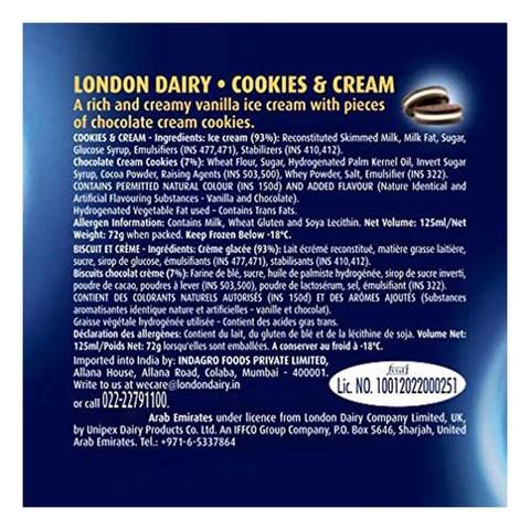 London Dairy Cookie and Cream Ice Cream Cup 125ml