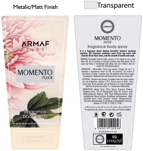 Armaf Memento Flower Body Spray for Women - 250 ml