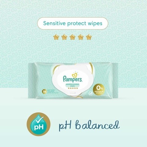 Pampers Sensitive Protect Baby Wipes with 0% Perfumes & Alcohol 56 Wipe Count