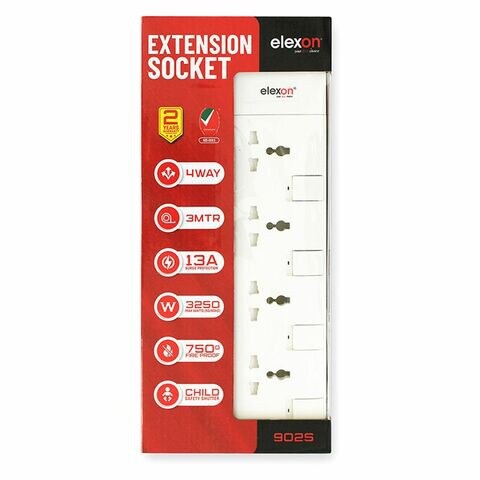 Elexon 4 Way Power Bar White 3m