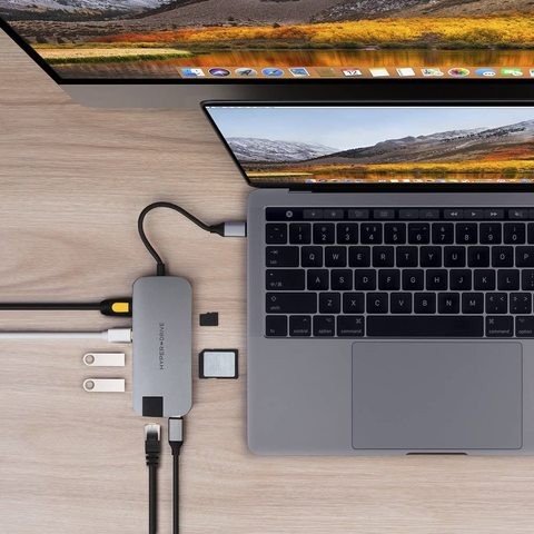 HYPER DRIVE  8 in 1 SLIM USB-C HUB - SILVER