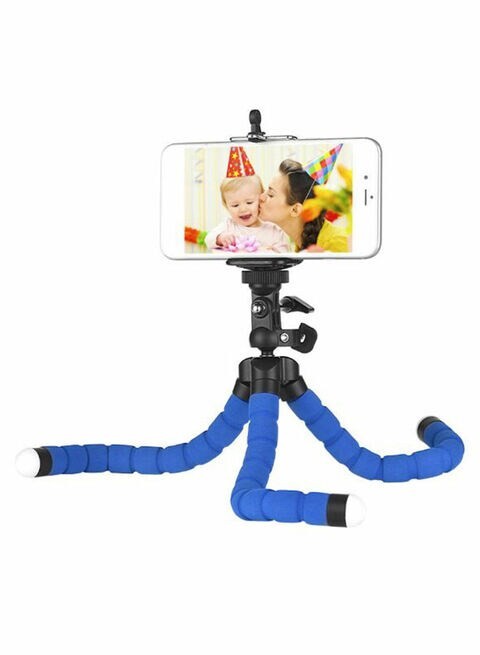 Generic Flexible Sponge Octopus Tripod Stand Holder With Smartphone Clip Blue