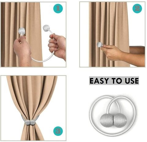 Jjone 2 Pairs Magnetic Curtain Buckle Tiebacks For Home Sheer Blackout Drapes Blind Curtains (A-Beige)