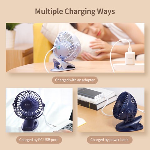 Generic-Yoobao Y-F04 USB Fan Rechargeable Handheld Mini Fan Clip Desktop 4-level Small Fans Electrical Fan Blue 6400mAh