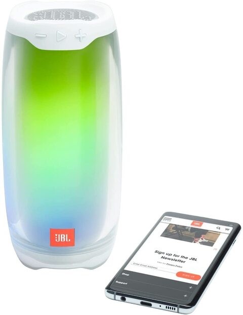 JBL Pulse 4 Portable Bluetooth Speaker with 360 degrees LED lights, White