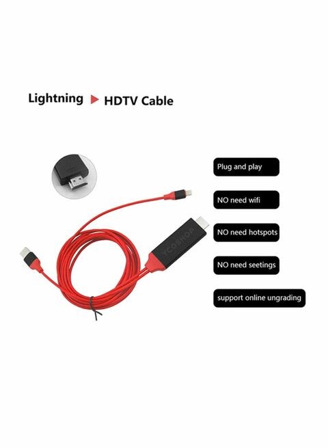 Plug &amp; Play Lightning To HDMI/HDTV AV TV Cable Adapter 2meter Red/Black