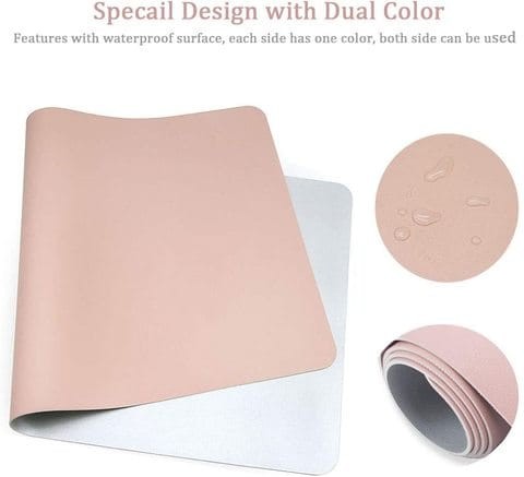 Nusense Large Desk Pad, Non-Slip PU Leather Desk Mouse Pad Waterproof Desk Pad Protector, Dual-Side Use Desk Writing Mat for Office Home, 80cm x 40cm (Pink&amp;White)