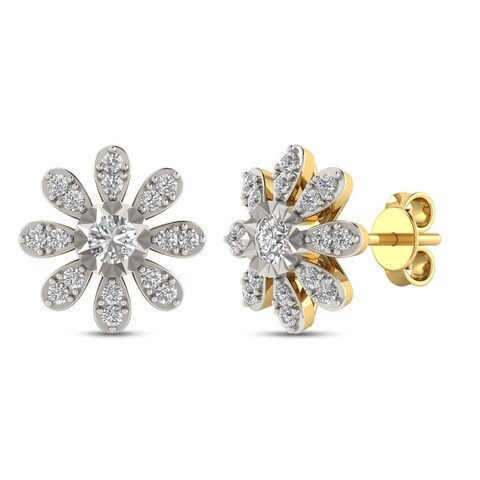 18k BLOSSOM DIAMOND EARRING 0.19 CTS-Yellow Gold